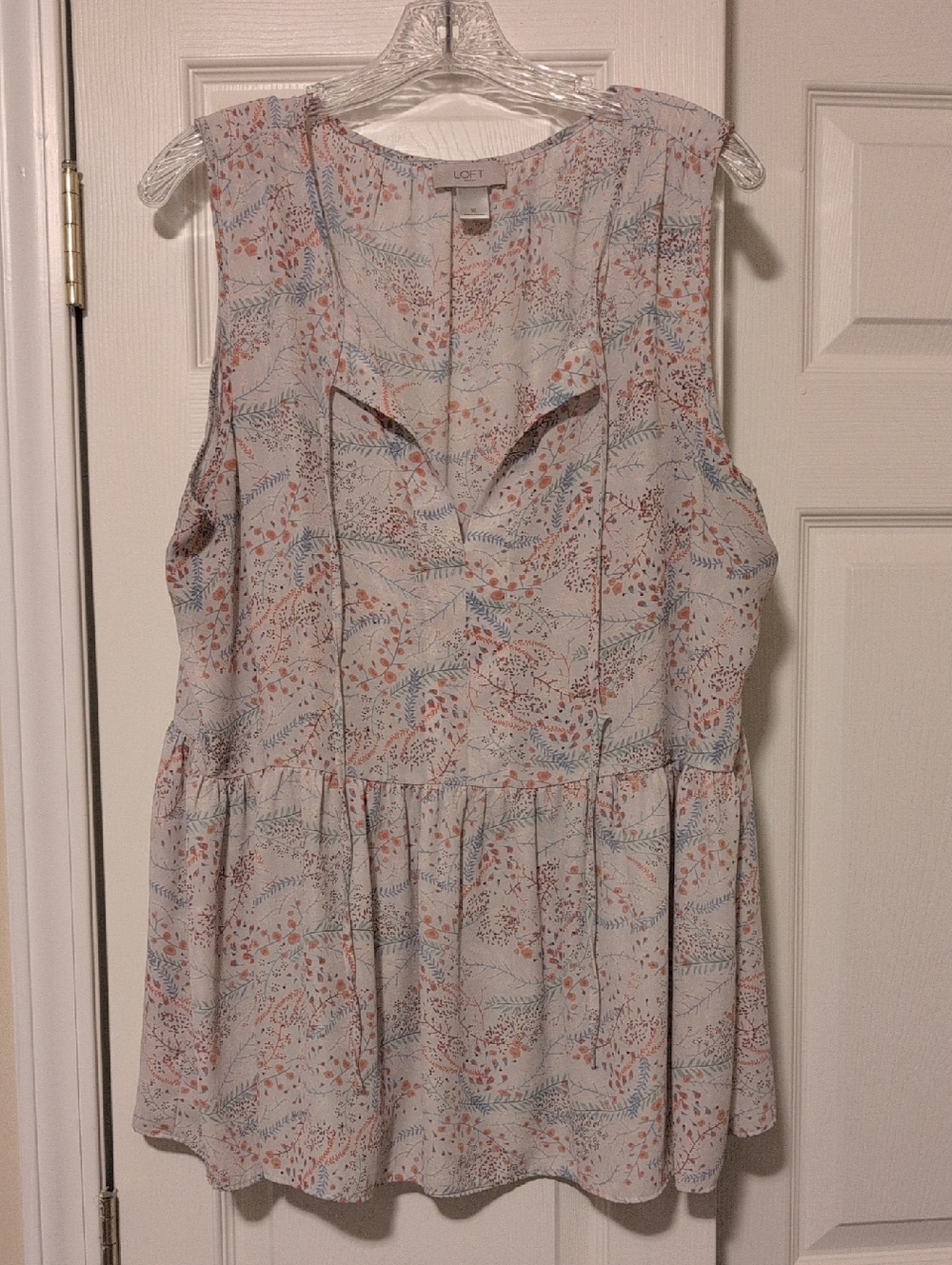 LOFT Sleeveless Floral Peplum Blouse in Pale Blue and Dusty Rose